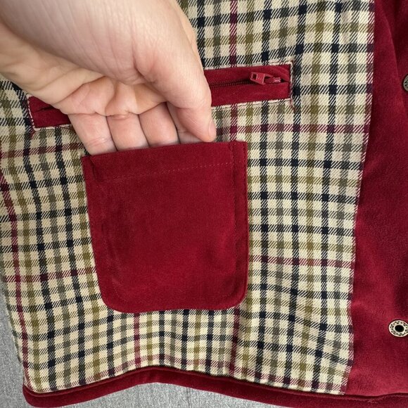 Orvis Quilted Deep Ruby Red Tan Corduroy Pocket Piping Zip Front Vest Size Large - Picture 7 of 11